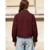 image:imageFlygo Womens Cropped Jacket 2026 Trendy Contrast Collar Barn Jacket Zip Up Oversized Utility Coat with PocketsWine Red