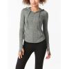 image:imageFlygo Womens Full Zip Workout Jacket Slim Long Sleeve Track Hoodie with Thumb HoleGreygreen