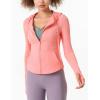 image:imageFlygo Womens Full Zip Workout Jacket Slim Long Sleeve Track Hoodie with Thumb HolePink