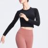 image:imageFlygo Womens Gym Workout Yoga Crop Tops Long Sleeve Sports Athletic ShirtBlack