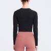 image:imageFlygo Womens Gym Workout Yoga Crop Tops Long Sleeve Sports Athletic ShirtBlack