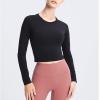 image:imageFlygo Womens Gym Workout Yoga Crop Tops Long Sleeve Sports Athletic ShirtBlack