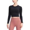 image:imageFlygo Womens Gym Workout Yoga Crop Tops Long Sleeve Sports Athletic ShirtBlack