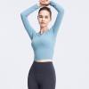 image:imageFlygo Womens Gym Workout Yoga Crop Tops Long Sleeve Sports Athletic ShirtBlue