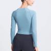 image:imageFlygo Womens Gym Workout Yoga Crop Tops Long Sleeve Sports Athletic ShirtBlue