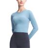 image:imageFlygo Womens Gym Workout Yoga Crop Tops Long Sleeve Sports Athletic ShirtBlue