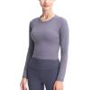 image:imageFlygo Womens Gym Workout Yoga Crop Tops Long Sleeve Sports Athletic ShirtGrey