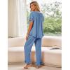 image:imageFlygo Womens Ruffle Pajamas Short Sleeve Button Down Lounge Set 2 Piece Solid Pjs Sleepwear Drawstring with PocketsBlue