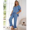 image:imageFlygo Womens Ruffle Pajamas Short Sleeve Button Down Lounge Set 2 Piece Solid Pjs Sleepwear Drawstring with PocketsBlue