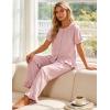 image:imageFlygo Womens Ruffle Pajamas Short Sleeve Button Down Lounge Set 2 Piece Solid Pjs Sleepwear Drawstring with PocketsDustypink