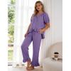 image:imageFlygo Womens Ruffle Pajamas Short Sleeve Button Down Lounge Set 2 Piece Solid Pjs Sleepwear Drawstring with PocketsPurple