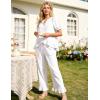 image:imageFlygo Womens Ruffle Pajamas Short Sleeve Button Down Lounge Set 2 Piece Solid Pjs Sleepwear Drawstring with PocketsWhite