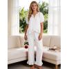 image:imageFlygo Womens Ruffle Pajamas Short Sleeve Button Down Lounge Set 2 Piece Solid Pjs Sleepwear Drawstring with PocketsWhite