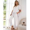 image:imageFlygo Womens Ruffle Pajamas Short Sleeve Button Down Lounge Set 2 Piece Solid Pjs Sleepwear Drawstring with PocketsWhite