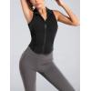 image:imageFlygo Womens Slim Full Zip Yoga Vest Sleeveless Workout Sports Gym JacketBlack