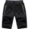 image:imageFlygo Mens Shorts Casual Athletic Elastic Waist Workout Short Pants Drawstring Beach Shorts Zipper PocketsBlack