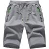 image:imageFlygo Mens Shorts Casual Athletic Elastic Waist Workout Short Pants Drawstring Beach Shorts Zipper PocketsDark Grey
