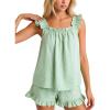 image:imageFlygo Striped Pajamas Set for Women Cotton 2 Piece Lounge Sets Ruffle Cami Top and Shorts Cute Summer Pj SleepwearGreen