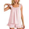 image:imageFlygo Striped Pajamas Set for Women Cotton 2 Piece Lounge Sets Ruffle Cami Top and Shorts Cute Summer Pj SleepwearPink