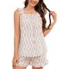 image:imageFlygo Summer PJs for Women Set 2 Piece Womens Floral Ruffle Trim Cami Top and Shorts Lounge Sleepwear Set with PocketsOrange