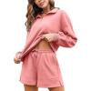 image:imageFlygo Womens Cotton 2 Piece Outfits Sweatsuit Lounge Sets Casual Half Zip Crop Top and High Waisted Shorts Tracksuit Pink