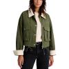 image:imageFlygo Womens Cropped Jacket 2026 Trendy Contrast Collar Barn Jacket Zip Up Oversized Utility Coat with PocketsArmy Green