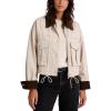 image:imageFlygo Womens Cropped Jacket 2026 Trendy Contrast Collar Barn Jacket Zip Up Oversized Utility Coat with PocketsBeige
