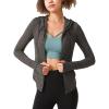 image:imageFlygo Womens Full Zip Workout Jacket Slim Long Sleeve Track Hoodie with Thumb HoleDarkgrey