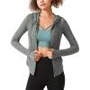 image:imageFlygo Womens Full Zip Workout Jacket Slim Long Sleeve Track Hoodie with Thumb HoleGreygreen