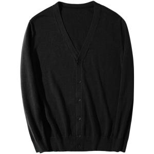 image:imageFlygo Mens Basic Slim Fit Long Sleeve Button Front VNeck Cardigan SweatersBlack