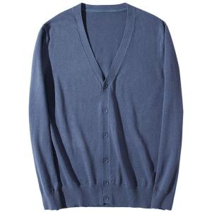image:imageFlygo Mens Basic Slim Fit Long Sleeve Button Front VNeck Cardigan SweatersBlue