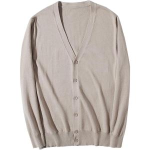 image:imageFlygo Mens Basic Slim Fit Long Sleeve Button Front VNeck Cardigan SweatersCamel