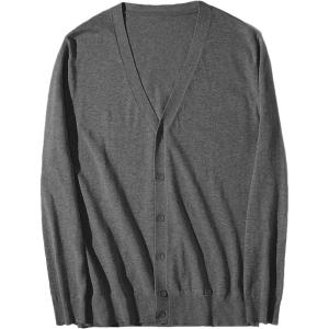 image:imageFlygo Mens Basic Slim Fit Long Sleeve Button Front VNeck Cardigan SweatersDark Grey