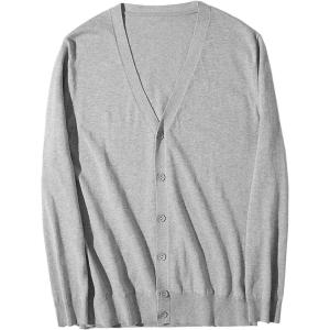 image:imageFlygo Mens Basic Slim Fit Long Sleeve Button Front VNeck Cardigan SweatersLight Grey