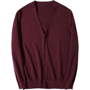 image:imageFlygo Mens Basic Slim Fit Long Sleeve Button Front VNeck Cardigan SweatersWine Red