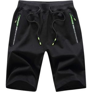 image:imageFlygo Mens Shorts Casual Athletic Elastic Waist Workout Short Pants Drawstring Beach Shorts Zipper PocketsBlack