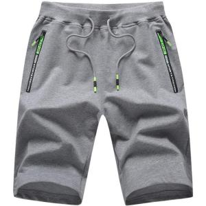 image:imageFlygo Mens Shorts Casual Athletic Elastic Waist Workout Short Pants Drawstring Beach Shorts Zipper PocketsDark Grey