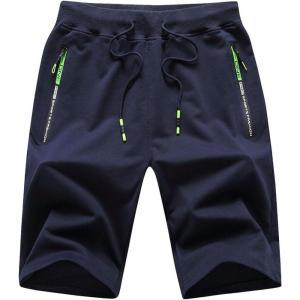 image:imageFlygo Mens Shorts Casual Athletic Elastic Waist Workout Short Pants Drawstring Beach Shorts Zipper PocketsNavy Blue