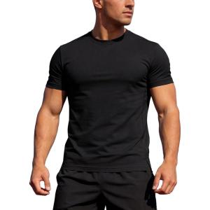 image:imageFlygo Mens Workout Shirts Athletic Running Gym Short Sleeve TShirts Quick Dry Sun Protection Cooling Active Tee TopsBlack