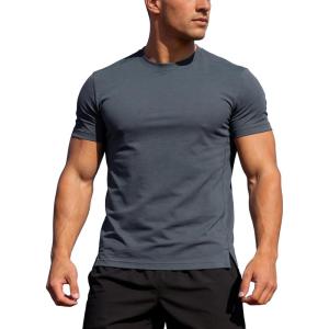 image:imageFlygo Mens Workout Shirts Athletic Running Gym Short Sleeve TShirts Quick Dry Sun Protection Cooling Active Tee TopsDarkgrey