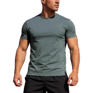 image:imageFlygo Mens Workout Shirts Athletic Running Gym Short Sleeve TShirts Quick Dry Sun Protection Cooling Active Tee TopsGreygreen