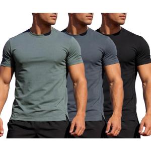 image:imageFlygo Mens Workout Shirts Athletic Running Gym Short Sleeve TShirts Quick Dry Sun Protection Cooling Active Tee TopsGreygreenblackdarkgrey