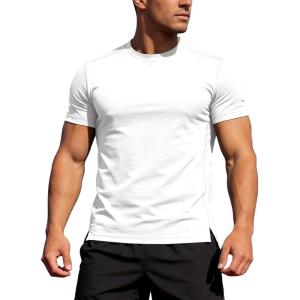 image:imageFlygo Mens Workout Shirts Athletic Running Gym Short Sleeve TShirts Quick Dry Sun Protection Cooling Active Tee TopsWhite