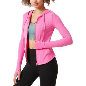 image:imageFlygo Womens Full Zip Workout Jacket Slim Long Sleeve Track Hoodie with Thumb HoleRosered