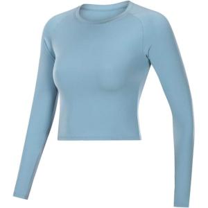 image:imageFlygo Womens Gym Workout Yoga Crop Tops Long Sleeve Sports Athletic ShirtBlue