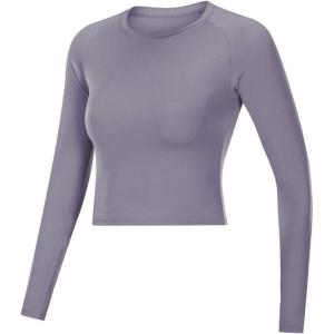 image:imageFlygo Womens Gym Workout Yoga Crop Tops Long Sleeve Sports Athletic ShirtGrey