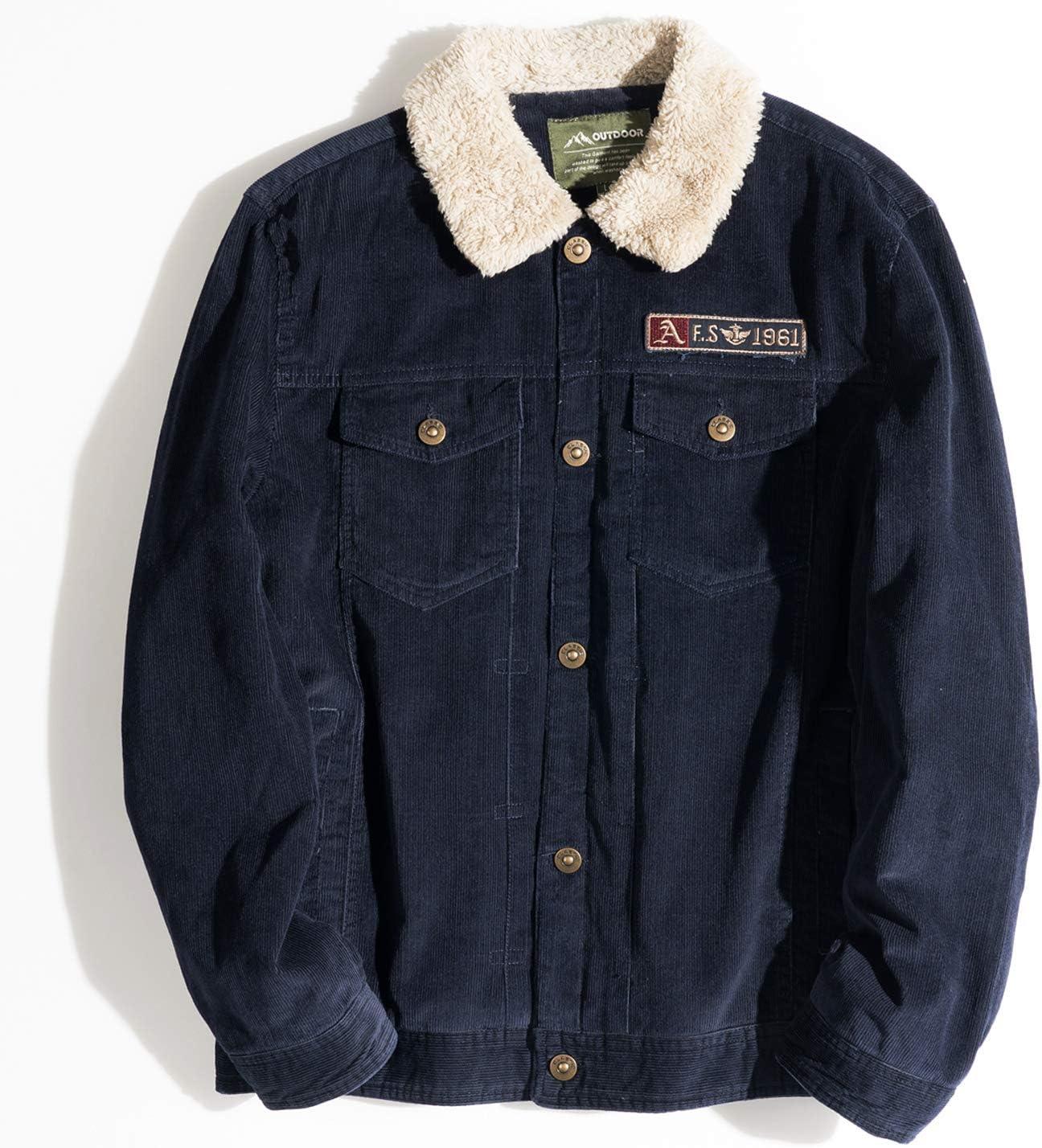 image:imageFlygo Mens Vintage Button Down Slim Fit Fleece Lined Corduroy Jacket OuterwearBlue