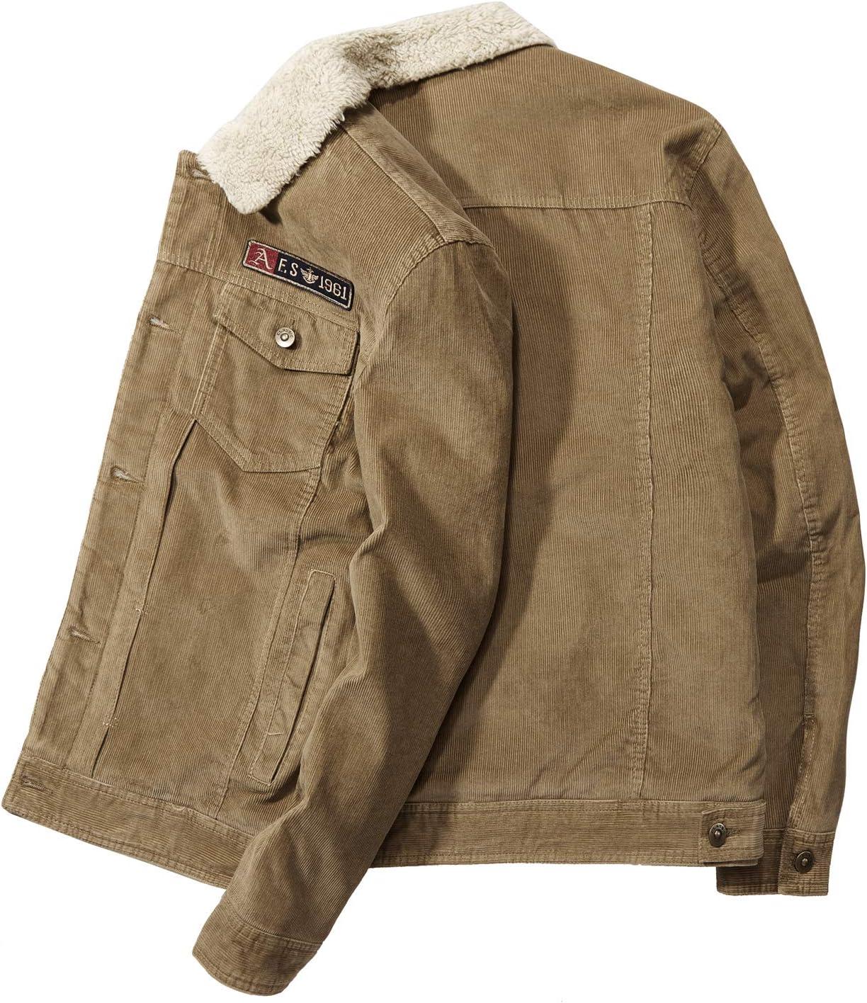 image:imageFlygo Mens Vintage Button Down Slim Fit Fleece Lined Corduroy Jacket OuterwearKhaki
