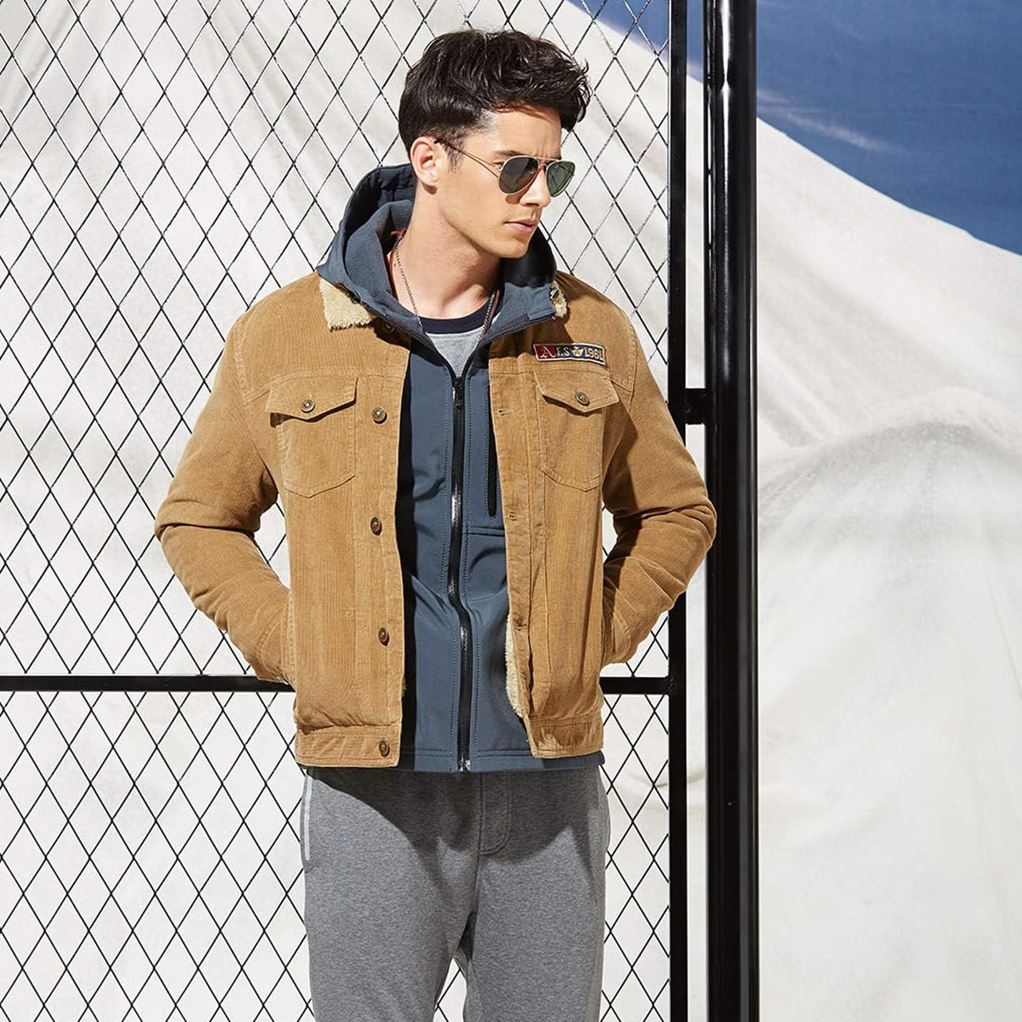 image:imageFlygo Mens Vintage Button Down Slim Fit Fleece Lined Corduroy Jacket OuterwearKhaki