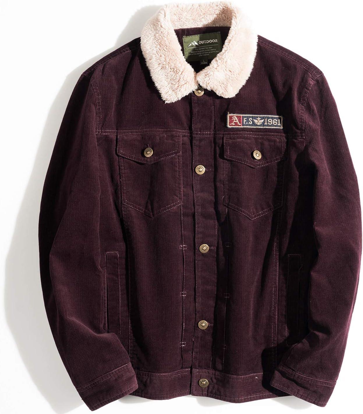 image:imageFlygo Mens Vintage Button Down Slim Fit Fleece Lined Corduroy Jacket OuterwearWine